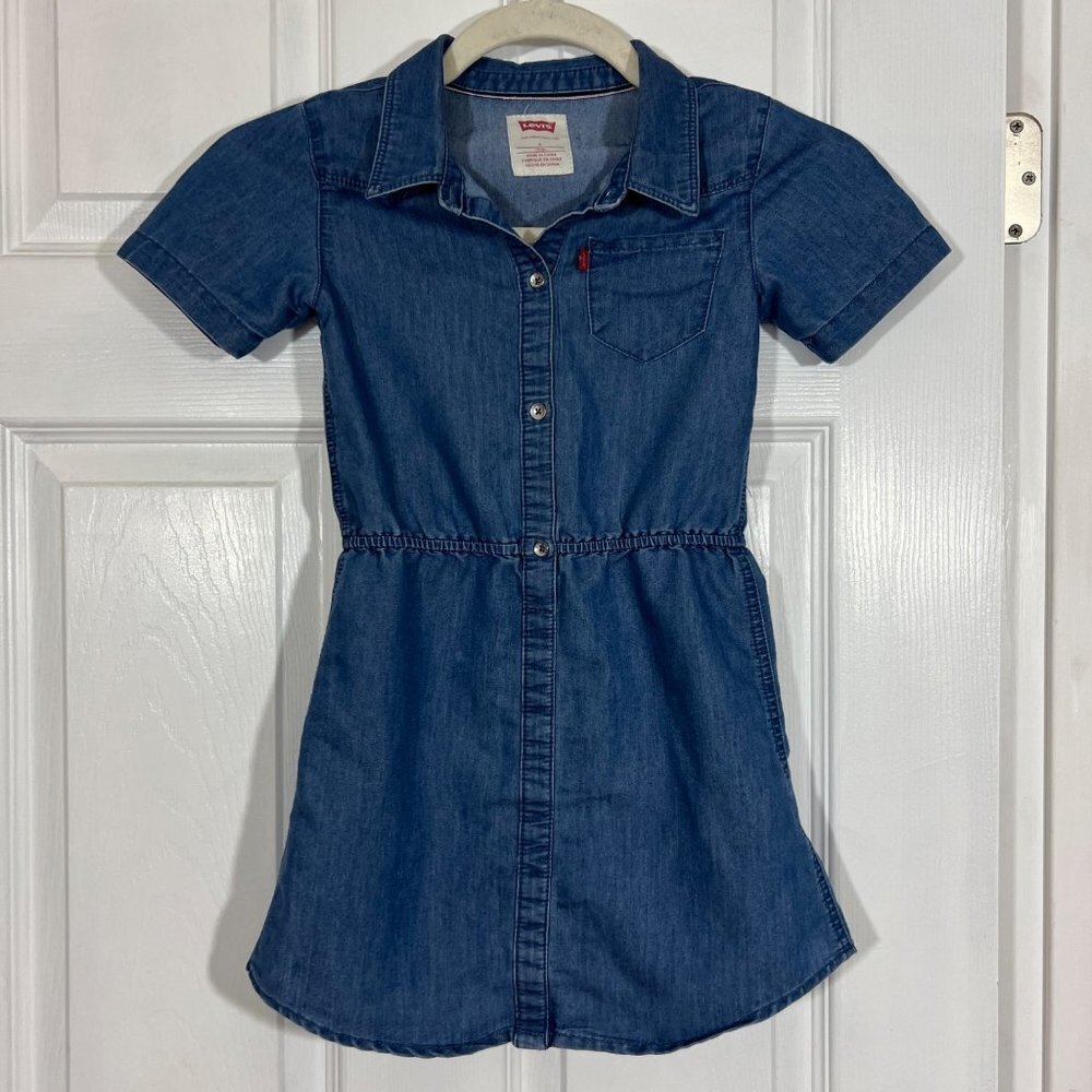 Levi’s Girls Denim Jean Dress Sz 5/6 Short Sleeve Button